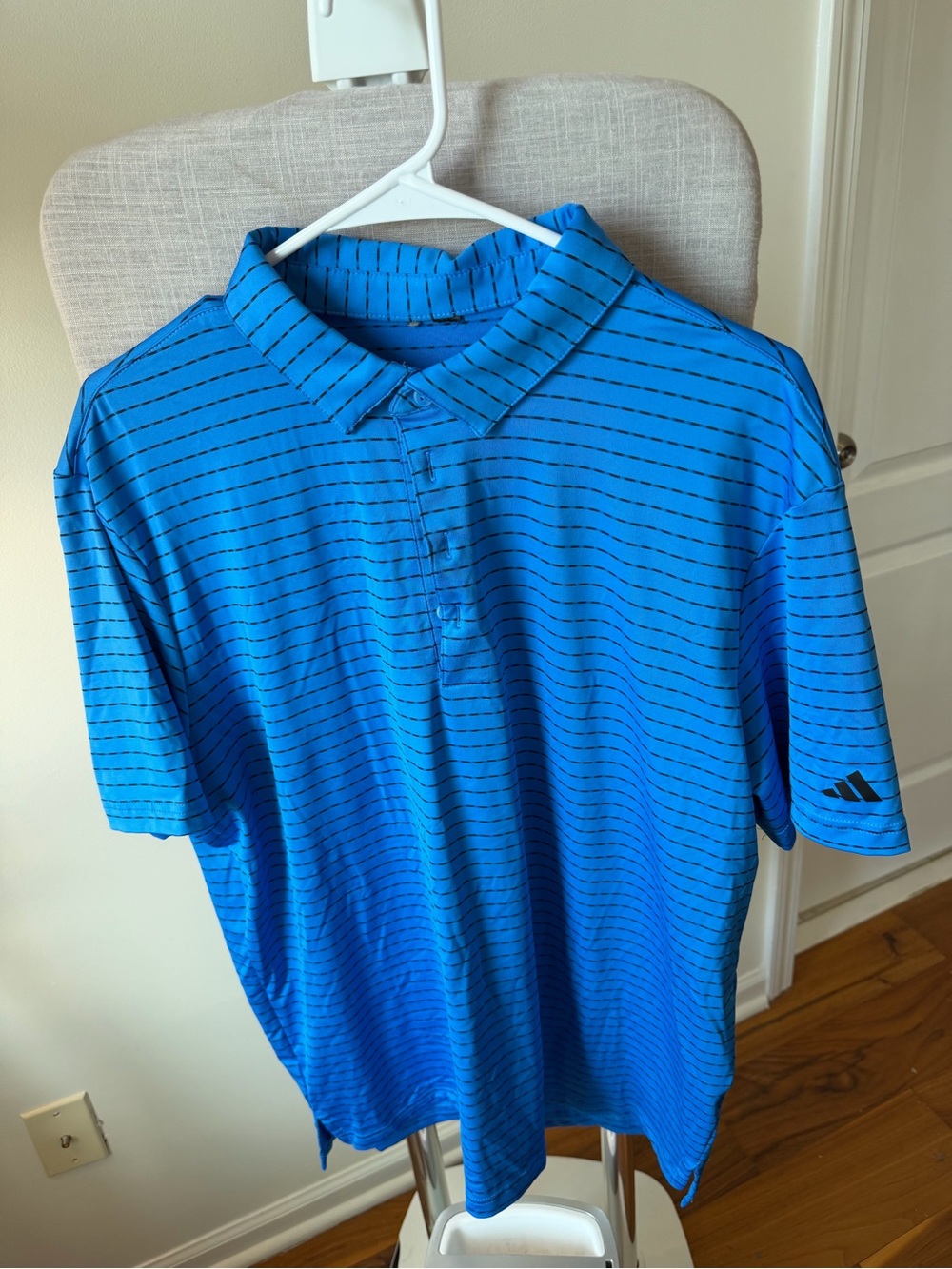 adidas Men's Bright Blue Polo with Thin Black Stripes